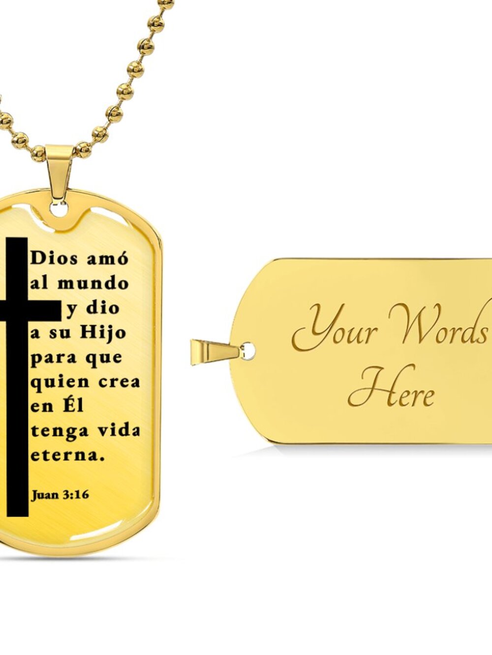 Juan 3:16 Spanish Personalized Engraved Gold Dog Tag Necklace Custom Name Date